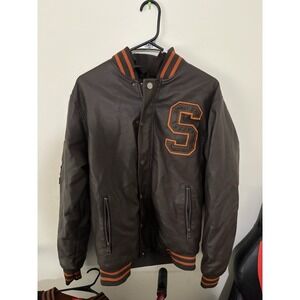 Chor Clothing Co Mens Brown Faux Leather Bomber 60's Style Moto Jacket Size M